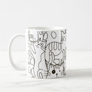 Doodle cats: black and white. coffee mug
