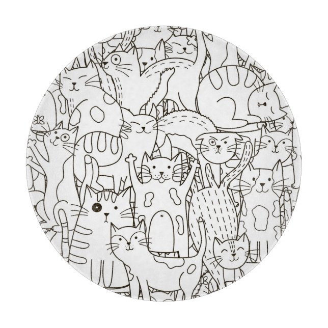 Doodle cats: black and white. cutting board (Front)