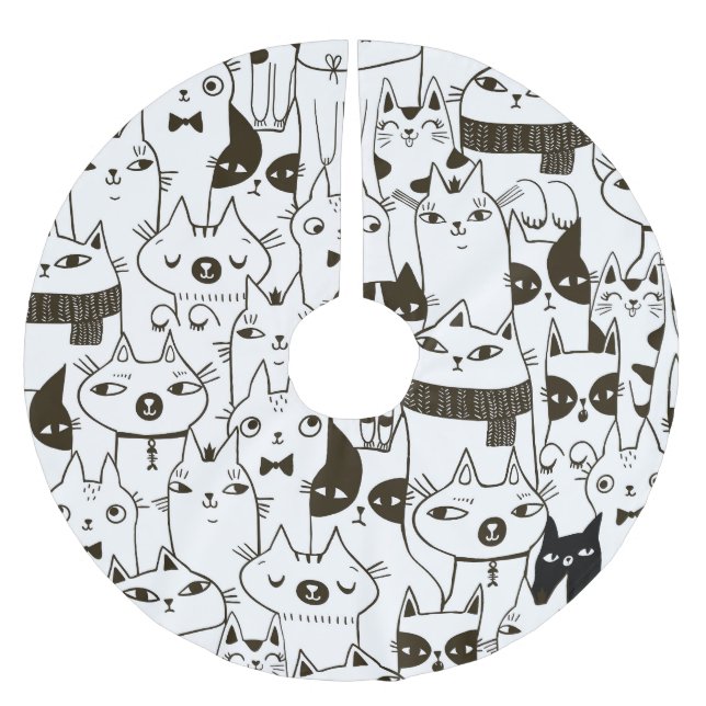 Doodle cats: funny seamless pattern. brushed polyester tree skirt (Front)