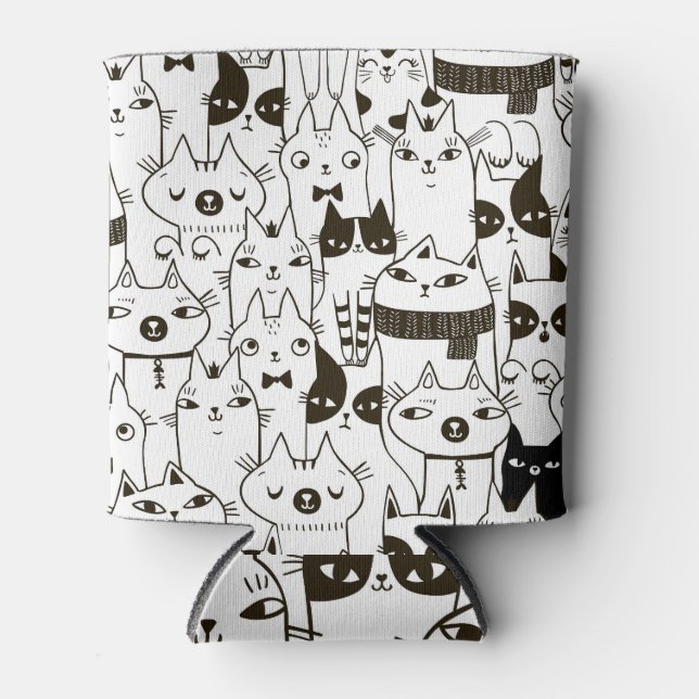 Doodle cats: funny seamless pattern. can cooler (Front)