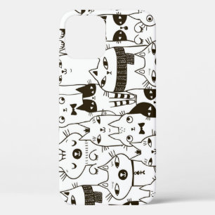 Doodle cats: funny seamless pattern. iPhone 12 case