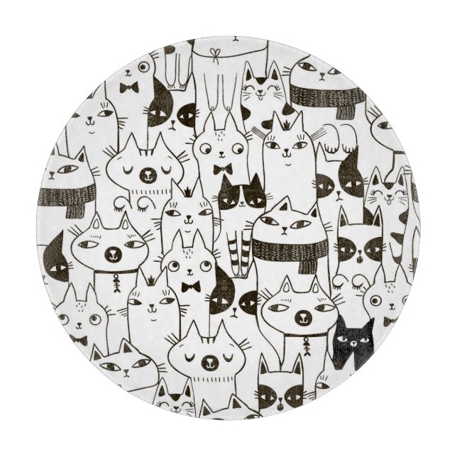 Doodle cats: funny seamless pattern. cutting board (Front)