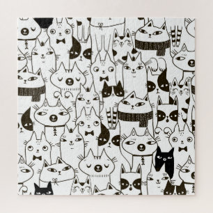 Doodle cats: funny seamless pattern. jigsaw puzzle
