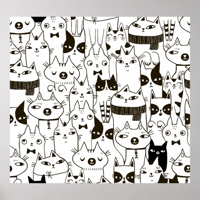 Doodle cats: funny seamless pattern. poster (Front)