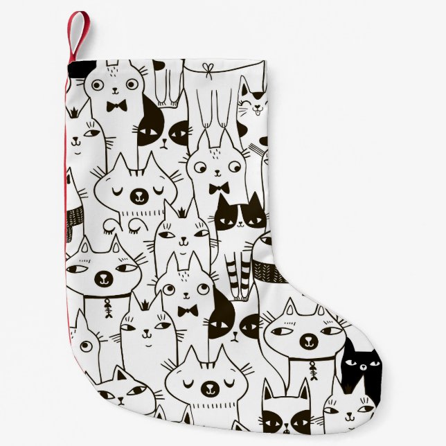Doodle cats: funny seamless pattern. small christmas stocking (Front)