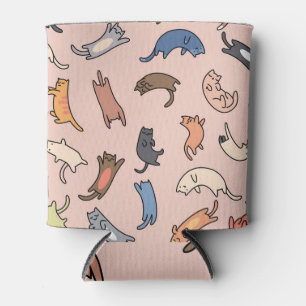 Doodle Cats Vintage Seamless Illustration Can Cooler