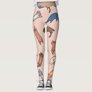 Doodle Cats Vintage Seamless Illustration Leggings