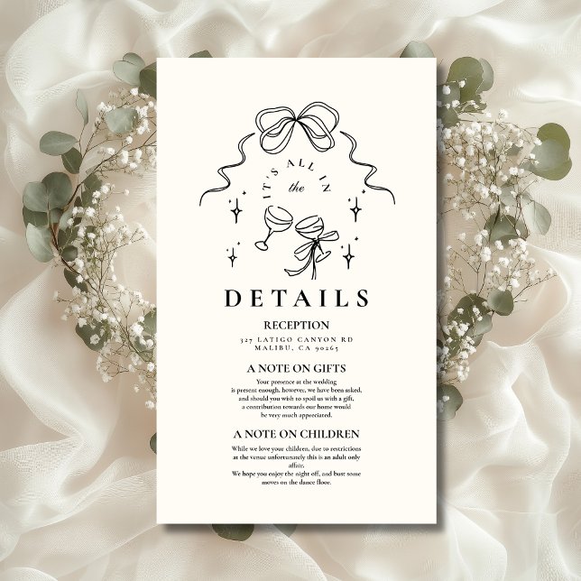 Doodle Champagne Whimsical Bow Wedding Enclosure Card (Creator Uploaded)