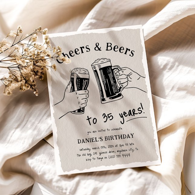 Doodle Cheers & Beers to Any Years Adult Birthday Invitation (Creator Uploaded)