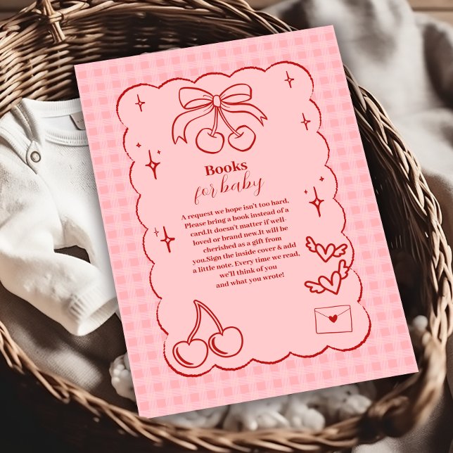 Doodle Cherry Bow Bow Baby Shower Books for Baby Enclosure Card (Creator Uploaded)