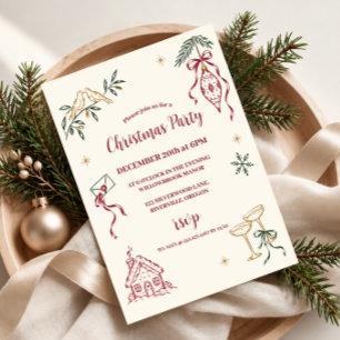 Doodle Christmas Party Hand Drawn Holiday Line Art Invitation