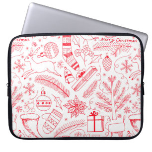 Doodle Christmas pattern red Laptop Sleeve