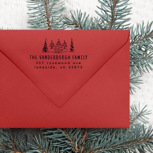 Doodle Christmas Trees Custom Return Address Self-inking Stamp (Creator Uploaded)