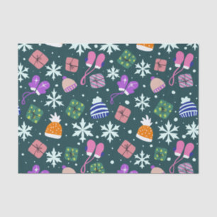 Doodle Christmas Winter Gloves Gifts Hats Dark Tissue Paper