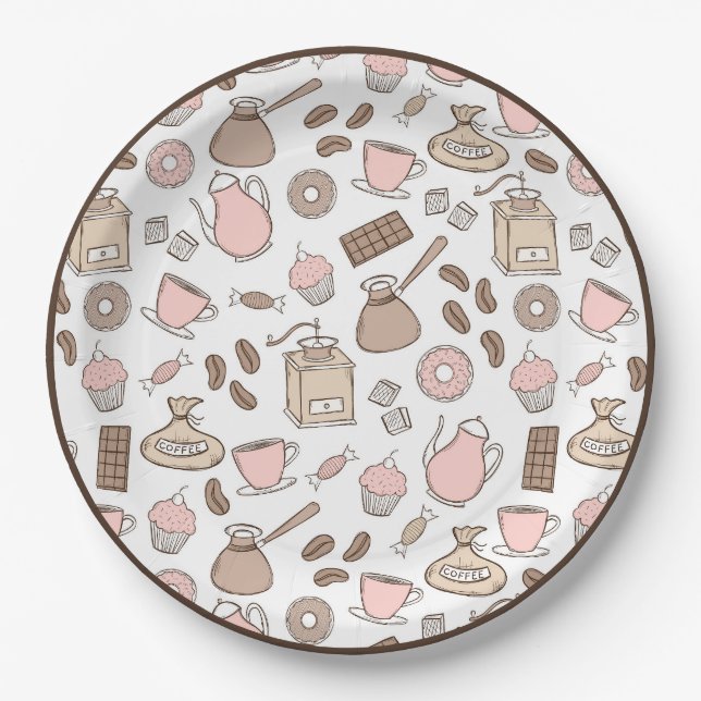 Doodle Coffee Design Paper Plate (Front)