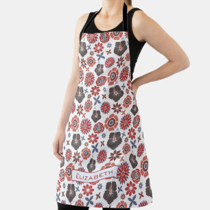 Doodle colourful floral pattern personalised name apron