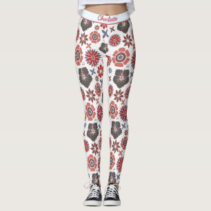 Doodle colourful floral pattern personalised name leggings