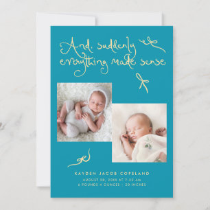 Doodle Cute Bows Aqua Blue Photo Birth Announcement