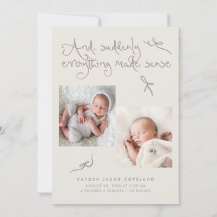 Doodle Cute Bows Greige Photo Birth Announcement