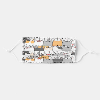 Doodle cute cat face seamless pattern cloth face mask