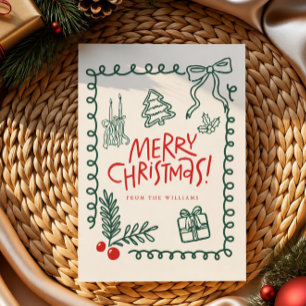 doodle cute whimsical merry christmas card
