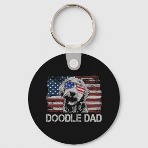 Doodle Dad Goldendoodle Dog American Flag 4th Of J Key Ring