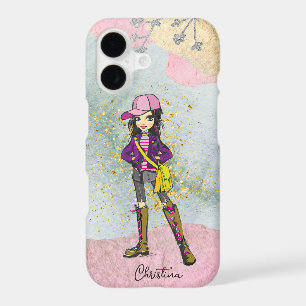 Doodle Dark Hair Fashionable Girl Name