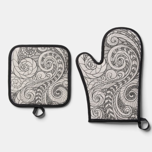 Doodle Design Oven Mitt & Pot Holder Set (Front)