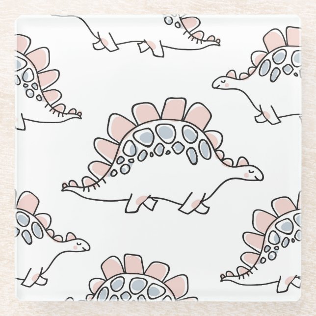 Doodle Dinosaurs: Hand Drawn Fun. Glass Coaster (Front)