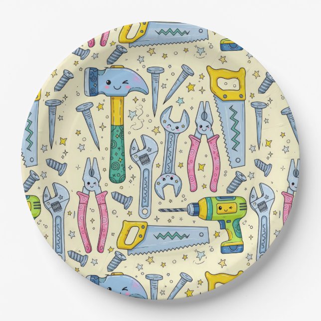 Doodle DIY Tool Collection With Stars Paper Plate (Front)