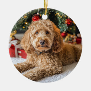 Doodle Dog Christmas Ceramic Ornament