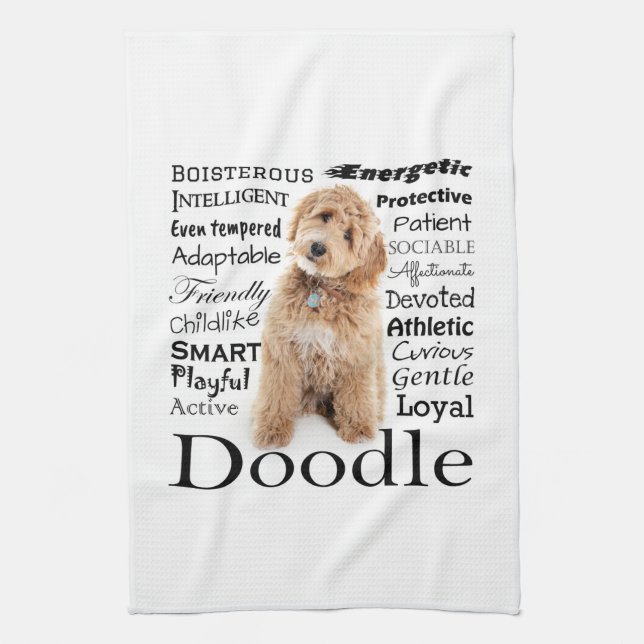 Doodle Dog Traits Tea Towel (Vertical)