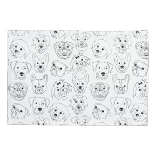Doodle Dogs All Over Print Line Drawing Pillowcase