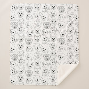 Doodle Dogs All Over Print Line Drawing Sherpa Blanket