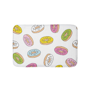 Doodle doughnuts pattern, seamless design. bath mat
