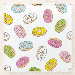 Doodle doughnuts pattern, seamless design. glass coaster