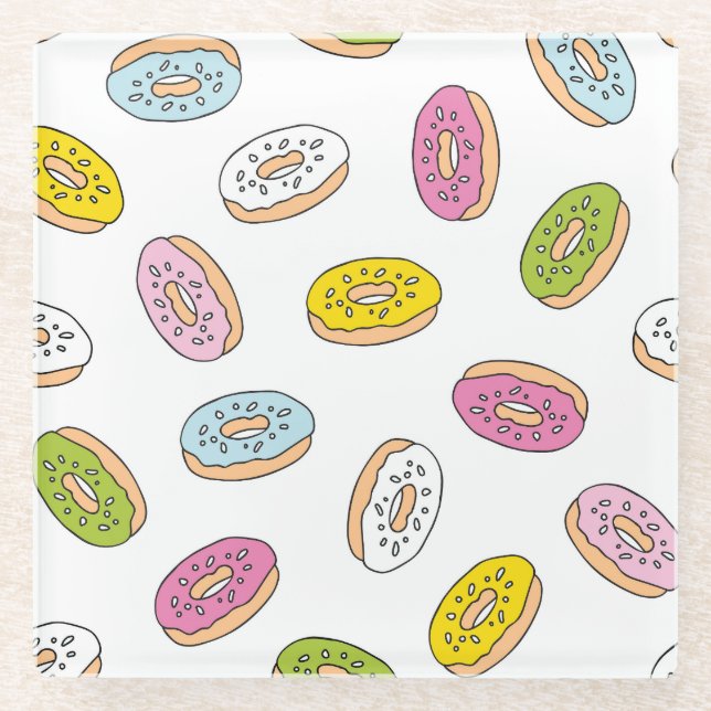 Doodle doughnuts pattern, seamless design. glass coaster (Front)