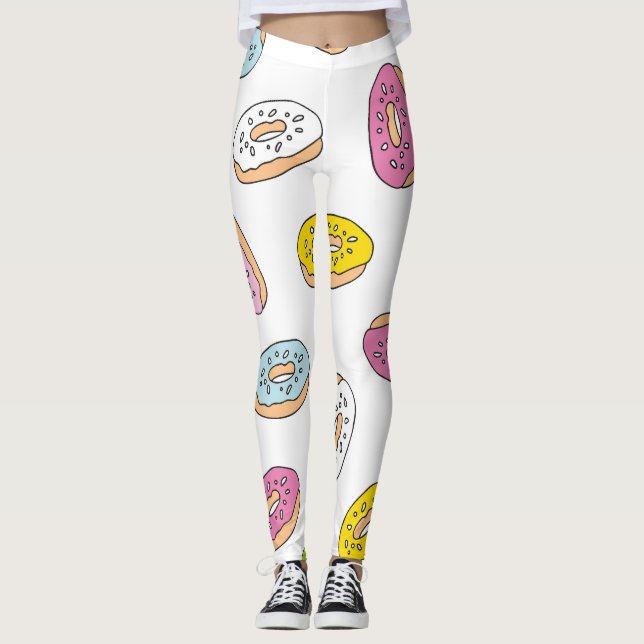 Doodle doughnuts pattern, seamless design. leggings (Front)