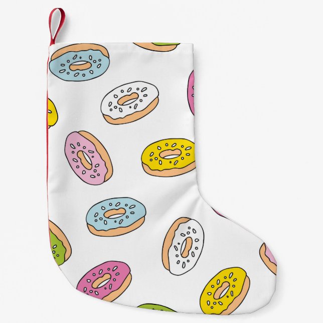 Doodle doughnuts pattern, seamless design. small christmas stocking (Front)