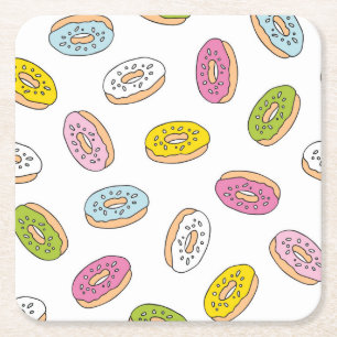 Doodle doughnuts pattern, seamless design. square paper coaster
