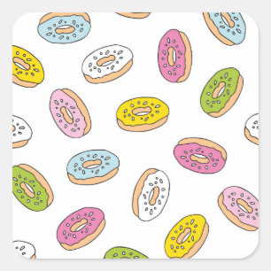 Doodle doughnuts pattern, seamless design. square sticker
