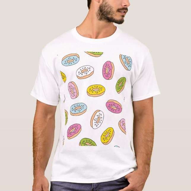 Doodle doughnuts pattern, seamless design. T-Shirt (Front)