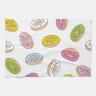 Doodle doughnuts pattern, seamless design. tea towel