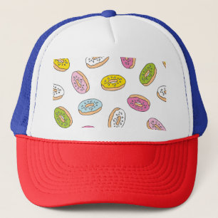 Doodle doughnuts pattern, seamless design. trucker hat