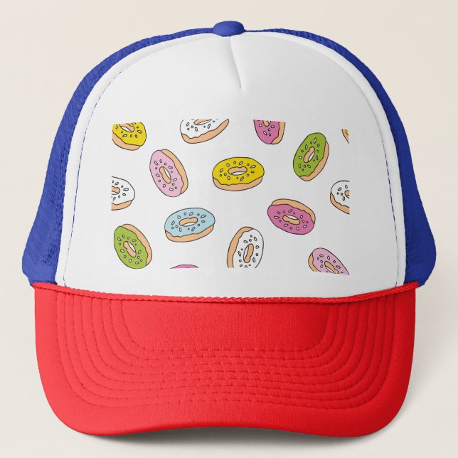 Doodle doughnuts pattern, seamless design. trucker hat (Front)