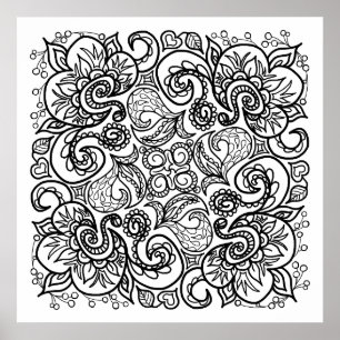 Doodle Drawing You Colour Line Art Beautiful Poster