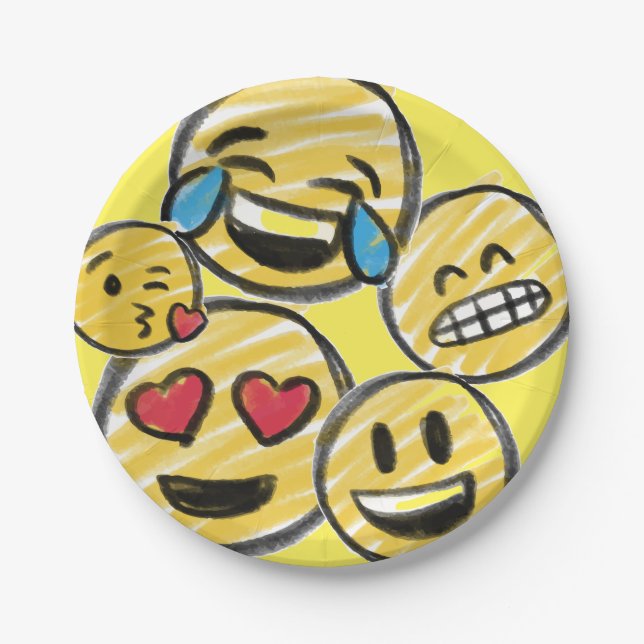 Doodle Emoji Cartoon Tween Teen Birthday Paper Plate (Front)
