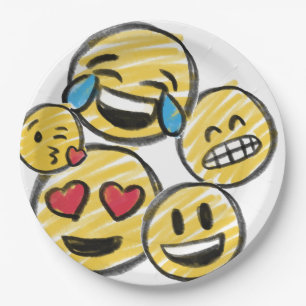 Doodle Emoji Cartoon Tweens Kids Birthday Paper Plate
