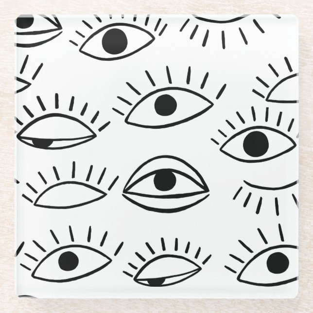 Doodle eye, creative seamless pattern. glass coaster (Front)