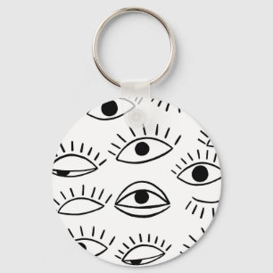 Doodle eye, creative seamless pattern. key ring